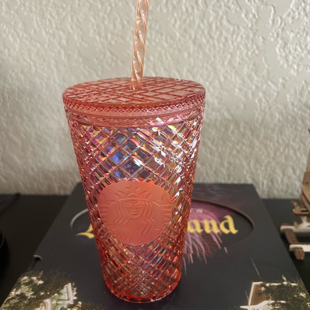 Starbucks Iridescent Coral Pink Studded Tumbler with Twisted Straw grande